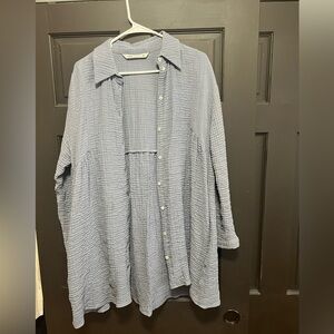 Blue Zara Crinkle Cotton Shirt Dress